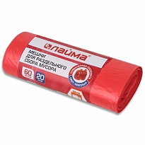 Мешки для мусора 60 л, красный, в рулоне 20 шт., ПНД, 10 мкм, 680х580 мм, LAIMA, 606702 в Иваново