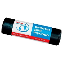 Мешки для мусора 160 л, черные, в рулоне 20 шт., ПВД, 30 мкм, 1200х870 мм, PACLAN Professional, 604082 в Иваново