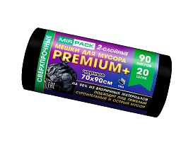 Мешки для мусора 90 л, черные, в рулоне 20 шт., ПВД, 40 мкм, 900х700 мм, PREMIUM+, 904120 в Иваново