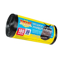 Мешки для мусора 180 л, черные, в рулоне 30 шт., ПНД, 20 мкм, 1150х800 мм, Крепак, 4607075710139 в Иваново