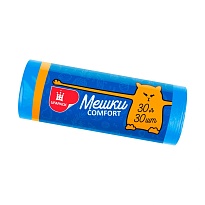 Мешки для мусора 30 л, синие, в рулоне 30 шт., ПНД, 7 мкм, 560х480 мм, Comfort, М0031 (МН 30-30с) в Иваново