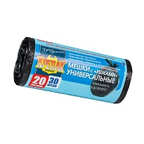 Мешки для мусора 20 л, с ушками, черные, в рулоне 30 шт., ПНД, 10 мкм, 550х440 мм, Крепак, 4607075710443 в Иваново