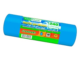 Мешки для мусора 240 л, ароматизированные, синие, в рулоне 10 шт., ПВД 30 мкм, 1300х930 мм, STANDART, 24010661 в Иваново