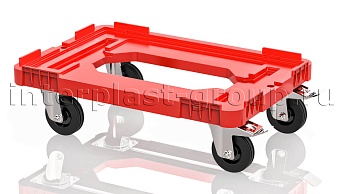 Тележка пластиковая с отверстием 2 колеса с тормозом усиленная красная в Иваново