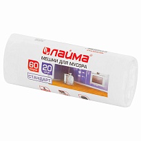 Мешки для мусора 60 л, белые, в рулоне 20 шт., ПНД, 7 мкм, 680х580 мм, LAIMA, 605539 в Иваново