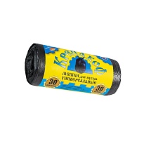 Мешки для мусора 30 л, с ушками, черные, в рулоне 30 шт., ПНД, 8 мкм, 580х460 мм, Крепакоф, 4607075710238 в Иваново